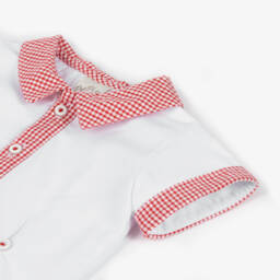 Pretty Originals-Boys Red & White Cotton Gingham Buster Suit | Childrensalon