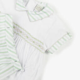Pretty Originals-Boys White & Green Cotton Buster Suit | Childrensalon