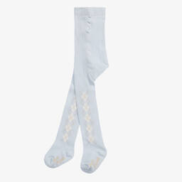 Pretty Originals-Girls Blue & Ivory Knitted Cotton Tights | Childrensalon