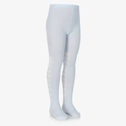 Pretty Originals-Girls Blue & Ivory Knitted Cotton Tights | Childrensalon