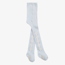 Pretty Originals-Girls Blue & Ivory Knitted Cotton Tights | Childrensalon