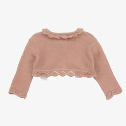 Pretty Originals-Girls Pink Knit & White Bow Cardigan | Childrensalon