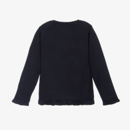 Pretty Originals-Navy Blue Cotton Knit Cardigan With Ribbon Bows | Childrensalon