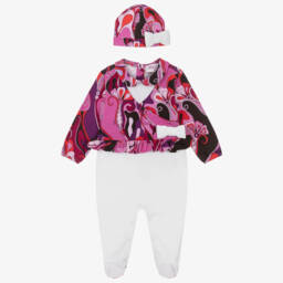 Girls White & Pink Cotton Orchidee Babygrow Gift Set