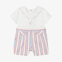 Pureté Du... Bébé-Baby Boys Ivory & Blue Stripe Cotton Sailor Shortie | Childrensalon