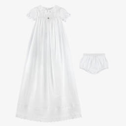 Pureté Du... Bébé-Baby Girls White Cotton Embroidered Ceremony Gown Set | Childrensalon