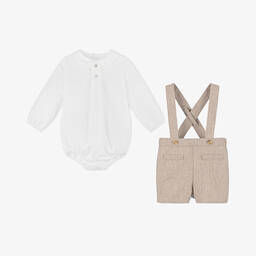 Pureté Du... Bébé-طقم شورت أطفال ولادي مزيج صوف وقطن لون بيج وعاجي للأولاد | Childrensalon