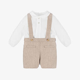 Pureté Du... Bébé-طقم شورت أطفال ولادي مزيج صوف وقطن لون بيج وعاجي للأولاد | Childrensalon