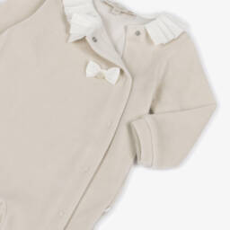 Pureté Du... Bébé-Комбинезон бежевый велюровый с воротником плиссе для девочек | Childrensalon