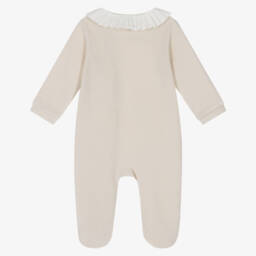 Pureté Du... Bébé-Комбинезон бежевый велюровый с воротником плиссе для девочек | Childrensalon