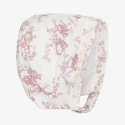 Girls Ivory & Pink Toile de Jouy Bonnet