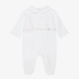 أفرول بيبي غرو قطن مطرز لون أبيض وبيج