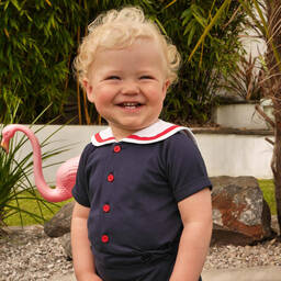 Rachel Riley-Baby Boys Blue Sailor Buster Suit | Childrensalon