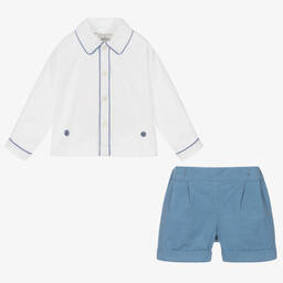 Rachel Riley-Кремово-голубой летний костюм из хлопка для мальчиков | Childrensalon