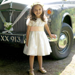 Rachel Riley-فستان بحزام ساش جاكار أورغانزا لون عاجي وزهري | Childrensalon