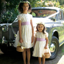 Rachel Riley-فستان بحزام ساش جاكار أورغانزا لون عاجي وبنفسجي | Childrensalon