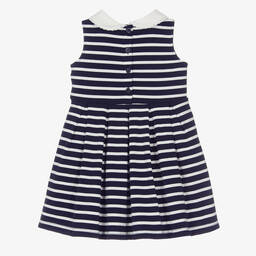 Rachel Riley-Girls Navy Blue Striped Cotton Dress | Childrensalon