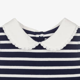 Rachel Riley-Girls Navy Blue Striped Cotton Dress | Childrensalon