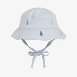 Ralph Lauren-Baby Boys Blue Cotton Jersey Bucket Hat with Pony Logos | Childrensalon