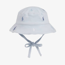 Ralph Lauren-Baby Boys Blue Cotton Jersey Bucket Hat with Pony Logos | Childrensalon