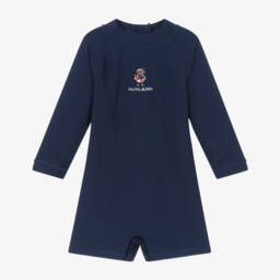Ralph Lauren-Baby Boys Blue Polo Bear Sun Suit (UPF50+) | Childrensalon