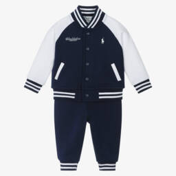 Ralph Lauren-Baby Boys Blue & White Cotton Wimbledon Tracksuit | Childrensalon