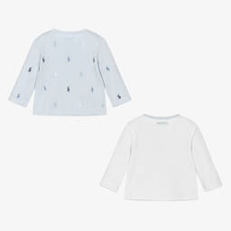 Ralph Lauren-كارديغان بوجهين قطن لون أزرق وأبيض للمواليد | Childrensalon