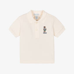 Ralph Lauren-Baby Boys Ivory Piqué Bear Polo Shirt | Childrensalon