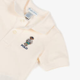 Ralph Lauren-Baby Boys Ivory Piqué Bear Polo Shirt | Childrensalon
