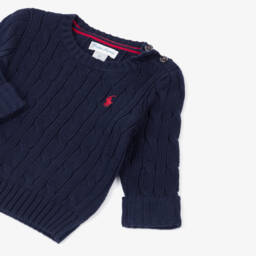 Ralph Lauren-Baby Boys Navy Blue Cotton Cable Knit Sweater | Childrensalon