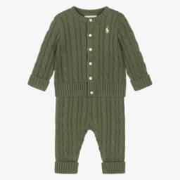 Baby Boys Olive Green Knitted Trouser Set
