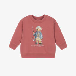 Baby Boys Red Cotton Sweatshirt with Fishing Polo Bear