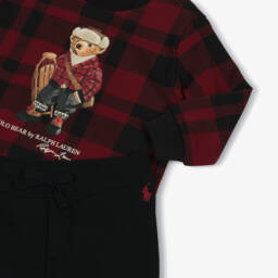 Ralph Lauren-Baby Boys Red Tartan Trouser Set with Sledging Polo Bear | Childrensalon