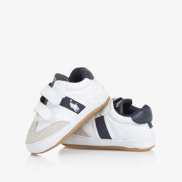 Ralph Lauren-Baby Boys White & Navy Blue Pre-Walker Velcro Trainers | Childrensalon
