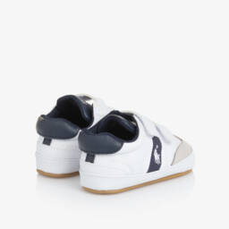 Ralph Lauren-Baby Boys White & Navy Blue Pre-Walker Velcro Trainers | Childrensalon