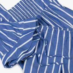 Ralph Lauren-Baby Girls Blue Striped Cotton Trouser Set | Childrensalon