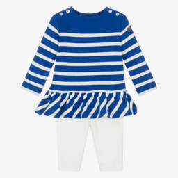 Ralph Lauren-Baby Girls Blue & White Cotton Leggings Set | Childrensalon