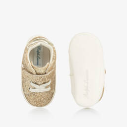 Ralph Lauren-Baby Girls Gold Glitter Pre-Walker Trainers | Childrensalon