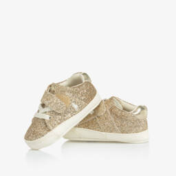 Ralph Lauren-Baby Girls Gold Glitter Pre-Walker Trainers | Childrensalon