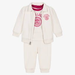 Ralph Lauren-Baby Girls Ivory Jersey Zip-Up Tracksuit Set | Childrensalon