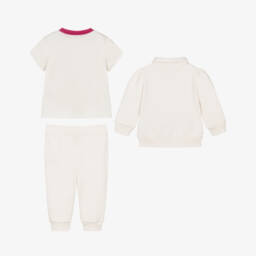 Ralph Lauren-Baby Girls Ivory Jersey Zip-Up Tracksuit Set | Childrensalon
