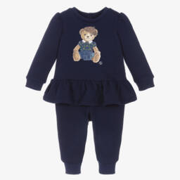 Ralph Lauren-Спортивный костюм синий с мишкой Поло для малышек | Childrensalon