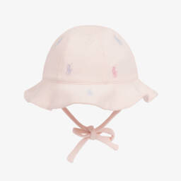 Ralph Lauren-Baby Girls Pink Cotton Jersey Sun Hat with Pony Logos | Childrensalon