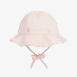 Ralph Lauren-Baby Girls Pink Cotton Jersey Sun Hat with Pony Logos | Childrensalon