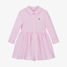 Ralph Lauren-Baby Girls Pink Cotton Piqué Shirt Dress with Pony Logo | Childrensalon