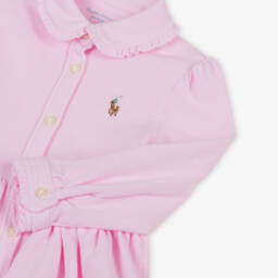Ralph Lauren-Baby Girls Pink Cotton Piqué Shirt Dress with Pony Logo | Childrensalon