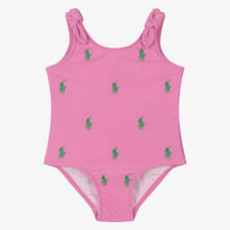 Ralph Lauren-Baby Girls Pink Pony Logo Swimsuit  | Childrensalon