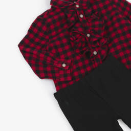 Ralph Lauren-Baby Girls Red Check Cotton Ruffle Top & Leggings Set | Childrensalon