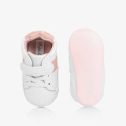 Ralph Lauren-Baby Girls White & Pink Pony Logo Pre-Walker Trainers | Childrensalon