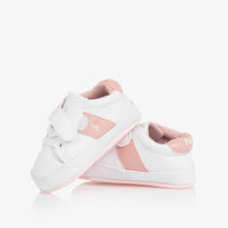 Ralph Lauren-Baby Girls White & Pink Pony Logo Pre-Walker Trainers | Childrensalon